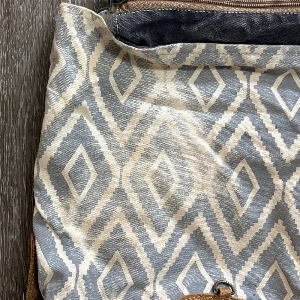 Myra Bag Artist's Impression Upcycled Canvas & Leather Backpack Purse S-1333 Bag